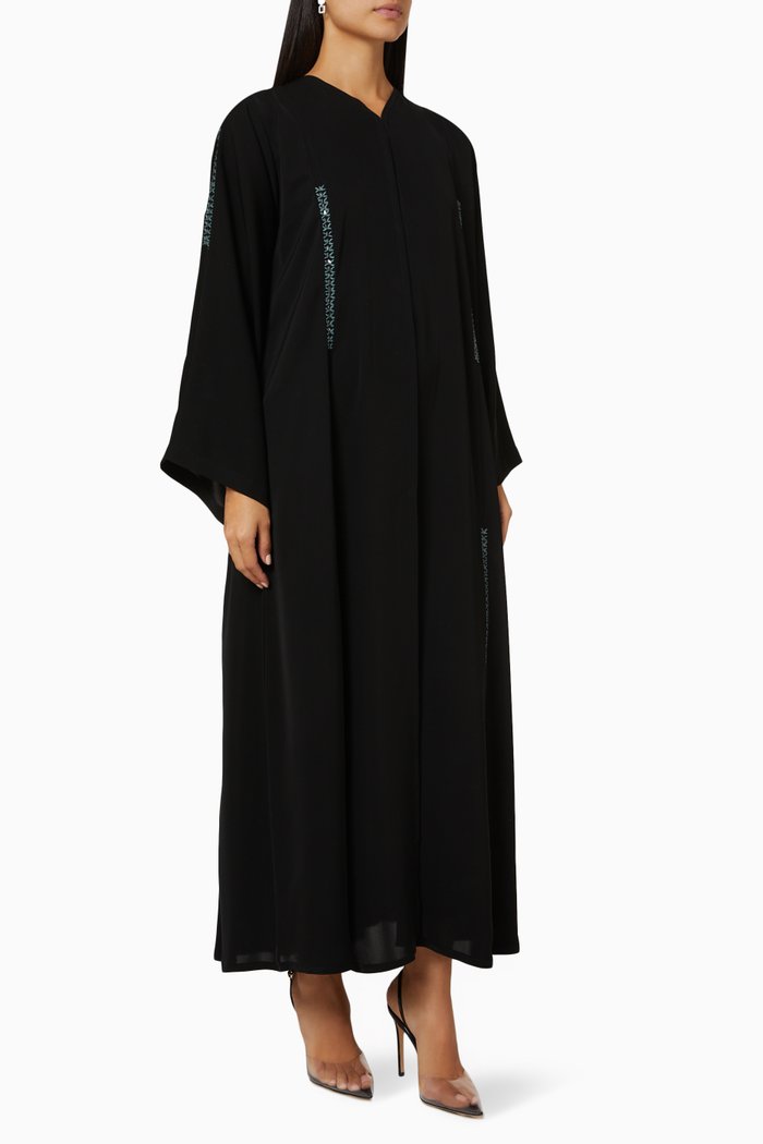 

Contrast Embroidered Abaya, Black
