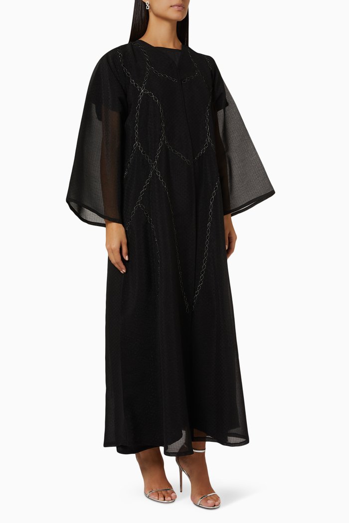Bead Embellished Abaya Set, Black