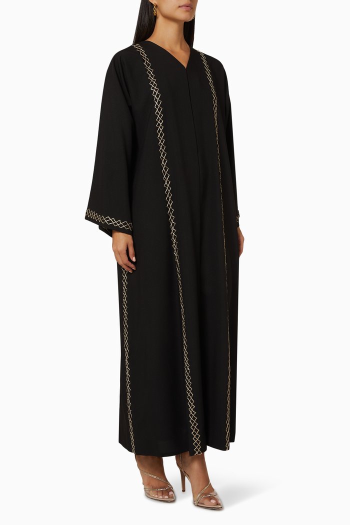 

Criss Cross Embroidered Abaya, Black