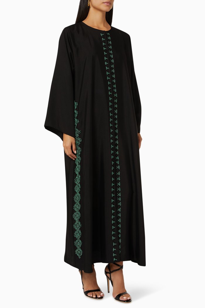 

Contrast Embroidered Abaya, Black