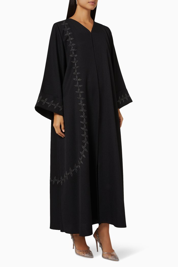 

Leaf Embroidered Abaya, Black