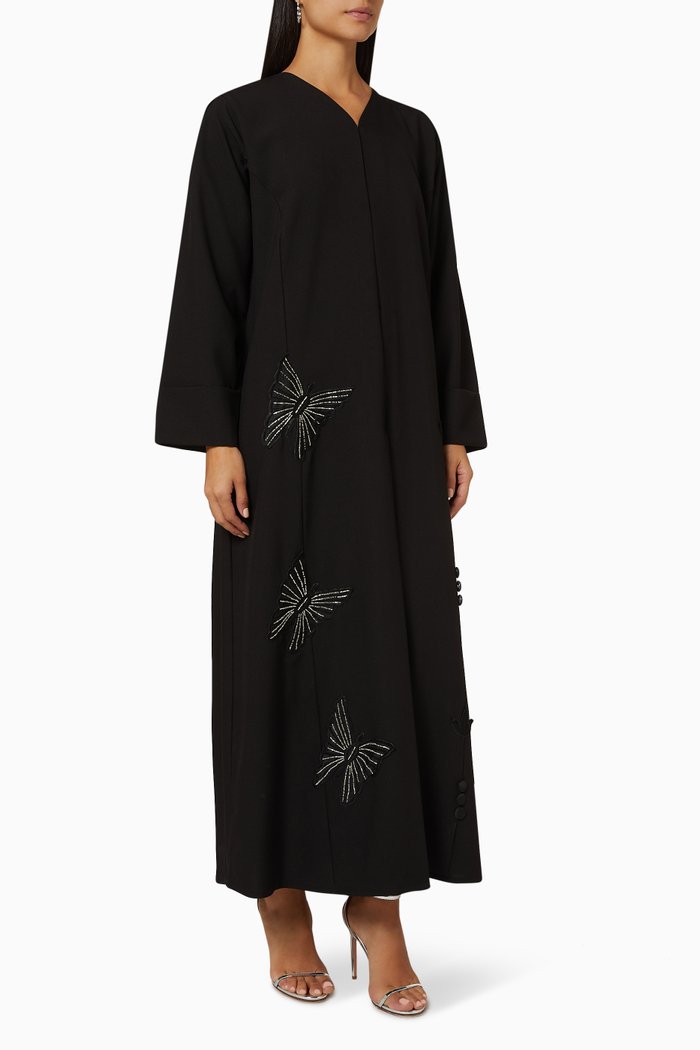 

Butterfly Embroidered Abaya, Black