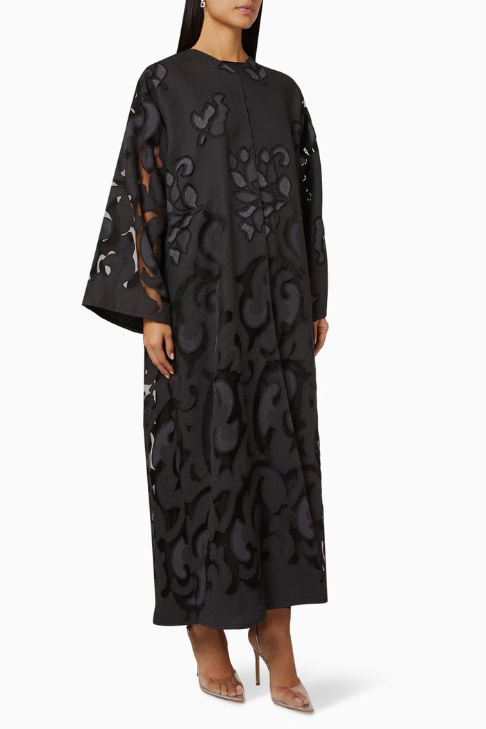 

Long Sleeve Textured Abaya, Black