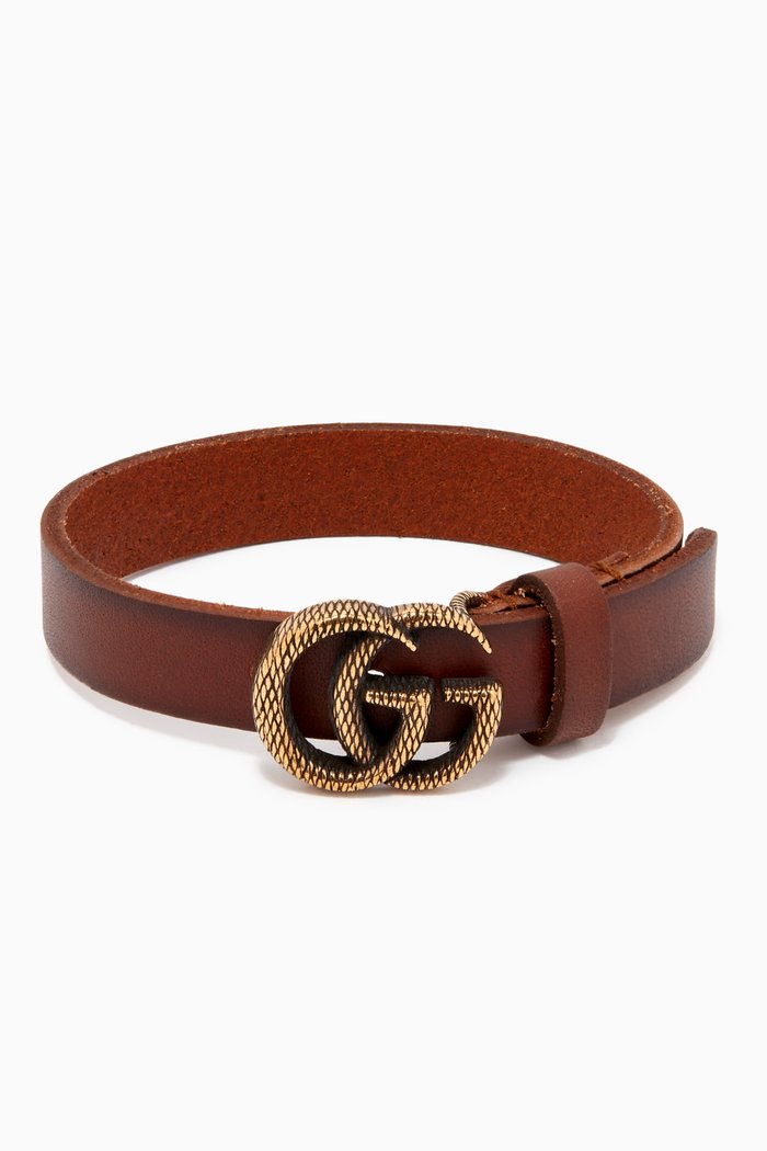 

Engraved Double G Bracelet in Leather, Brown
