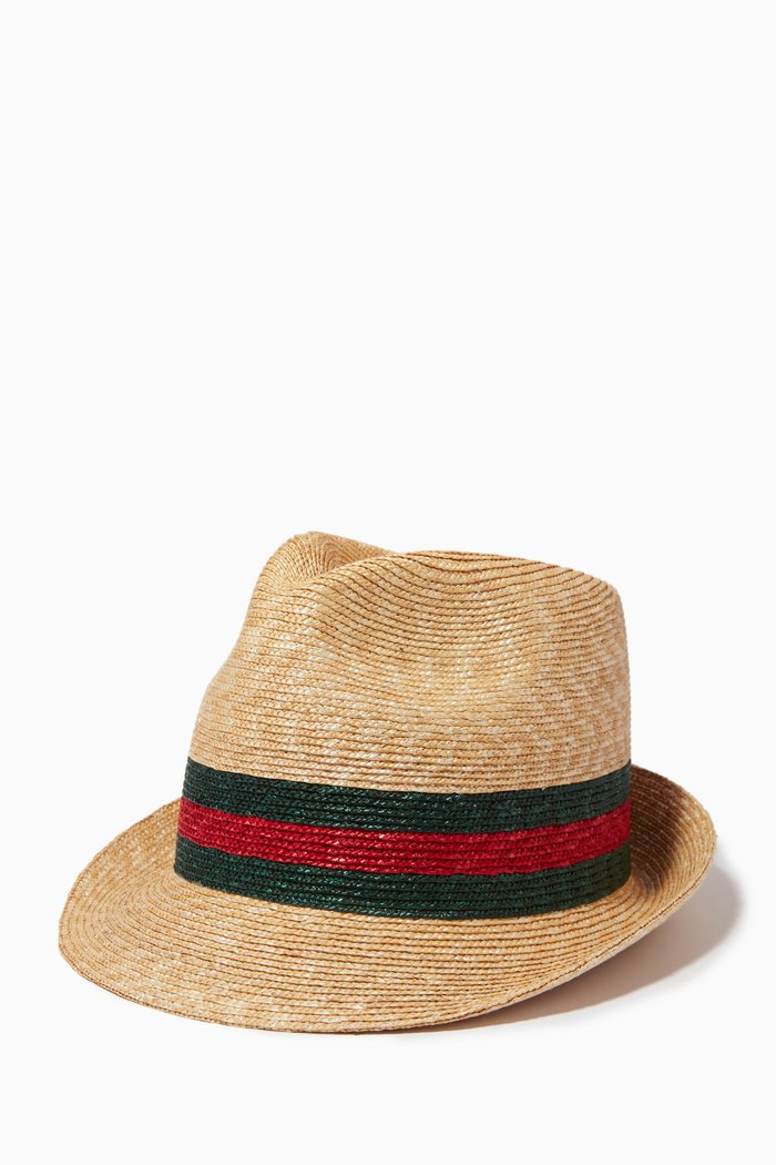 

Striped Fedora Hat in Woven Straw, Neutral
