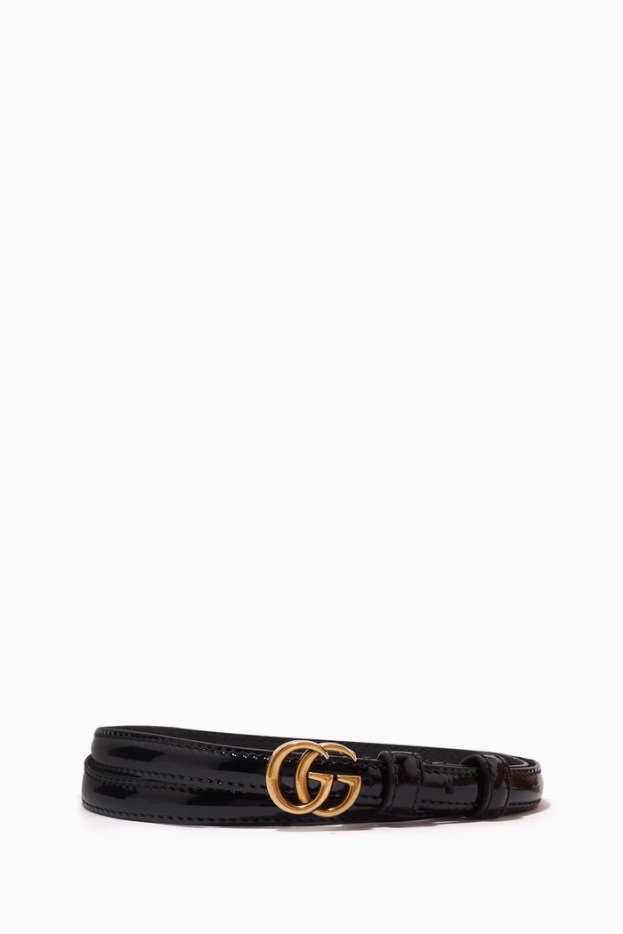

Double G Thin Belt in Patent Leather, Black