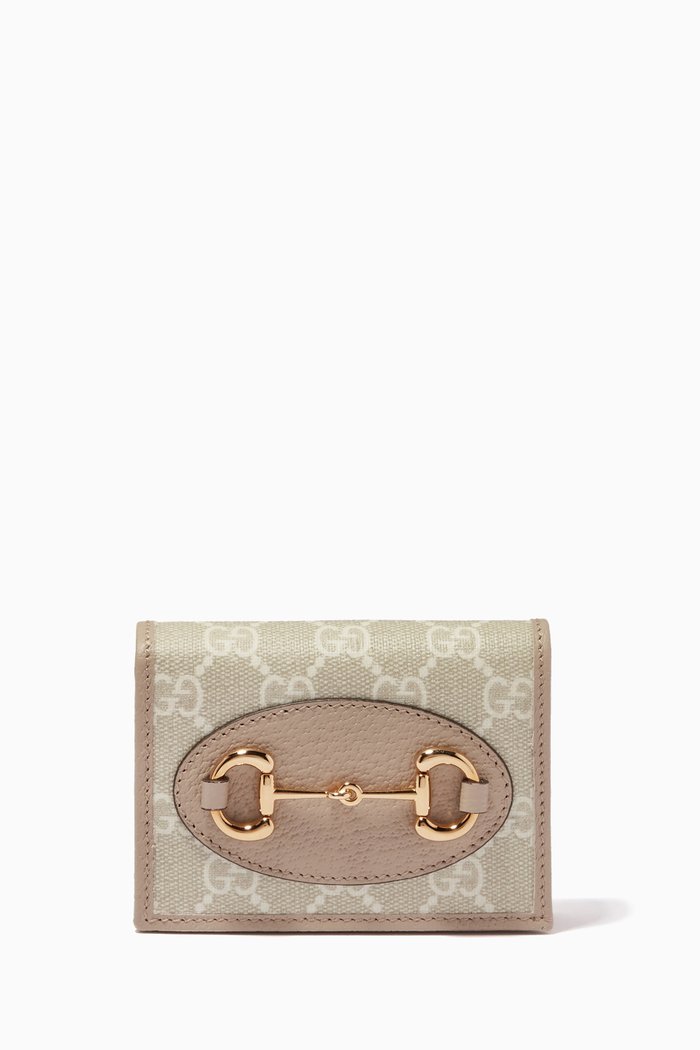 

Gucci Horsebit 1955 Card Case Wallet in GG Supreme Canvas, Neutral