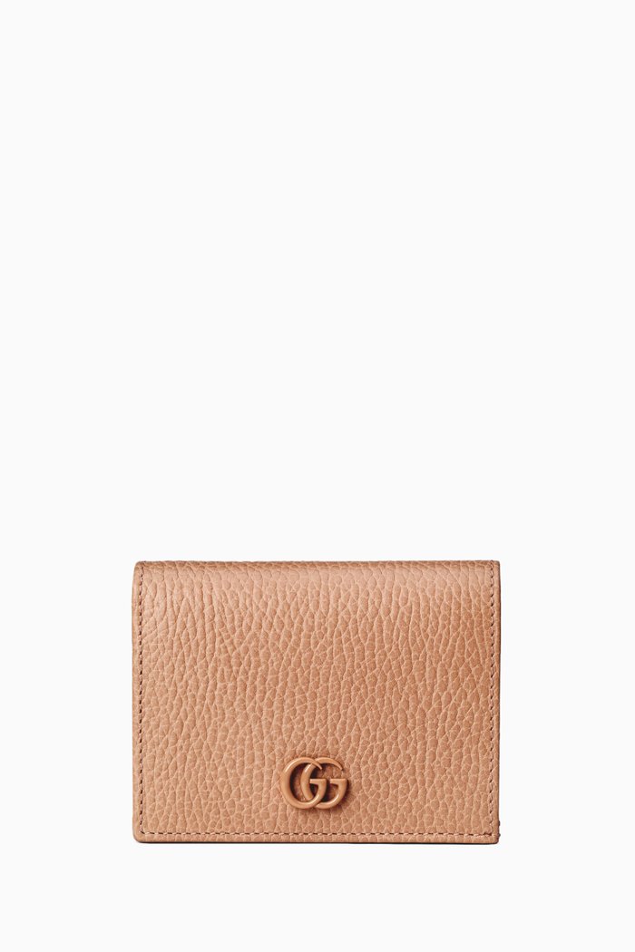 GG Marmont Card Case Wallet in Leather, Neutral