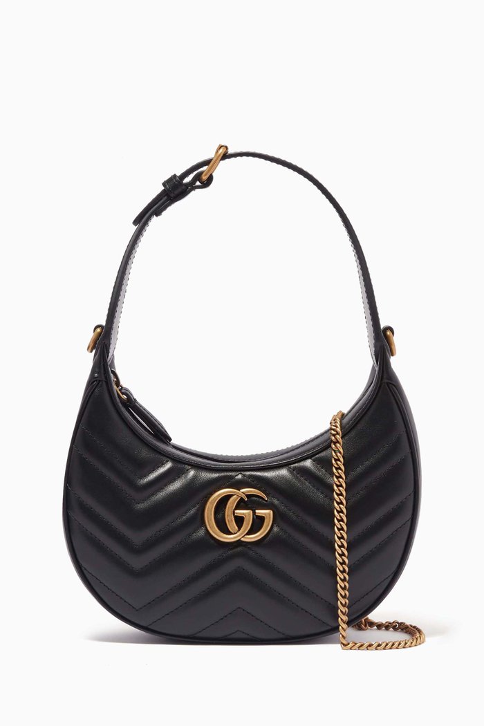 

GG Marmont Half-Moon-Shaped Mini Bag in Leather, Black