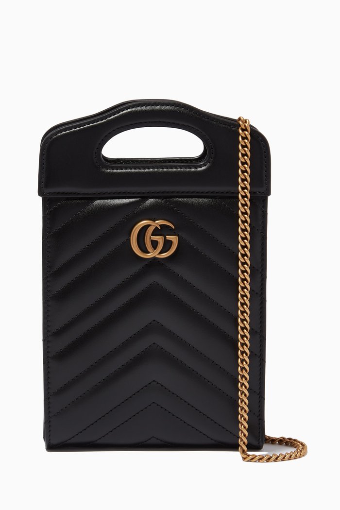 

GG Marmont 2.0 Top Handle Mini Bag in Chevron Leather, Black