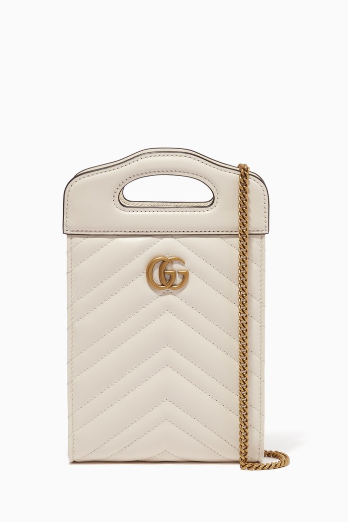 

GG Marmont 2.0 Top Handle Mini Bag in Chevron Leather, White