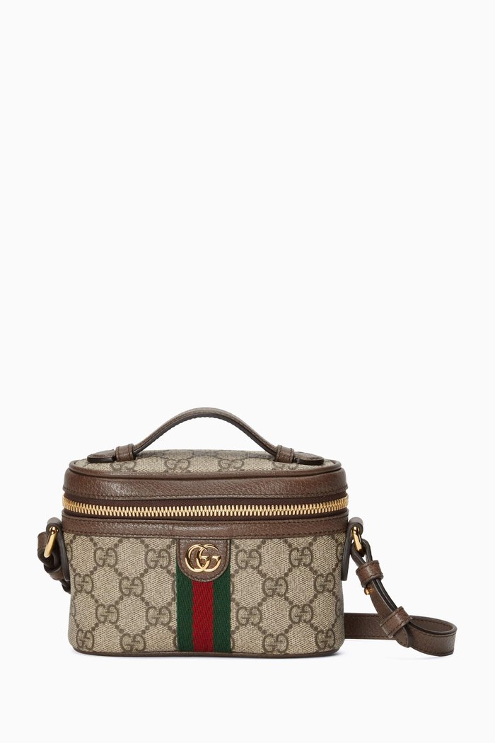 Ophidia Mini Bag in GG Supreme Canvas and Leather, Brown