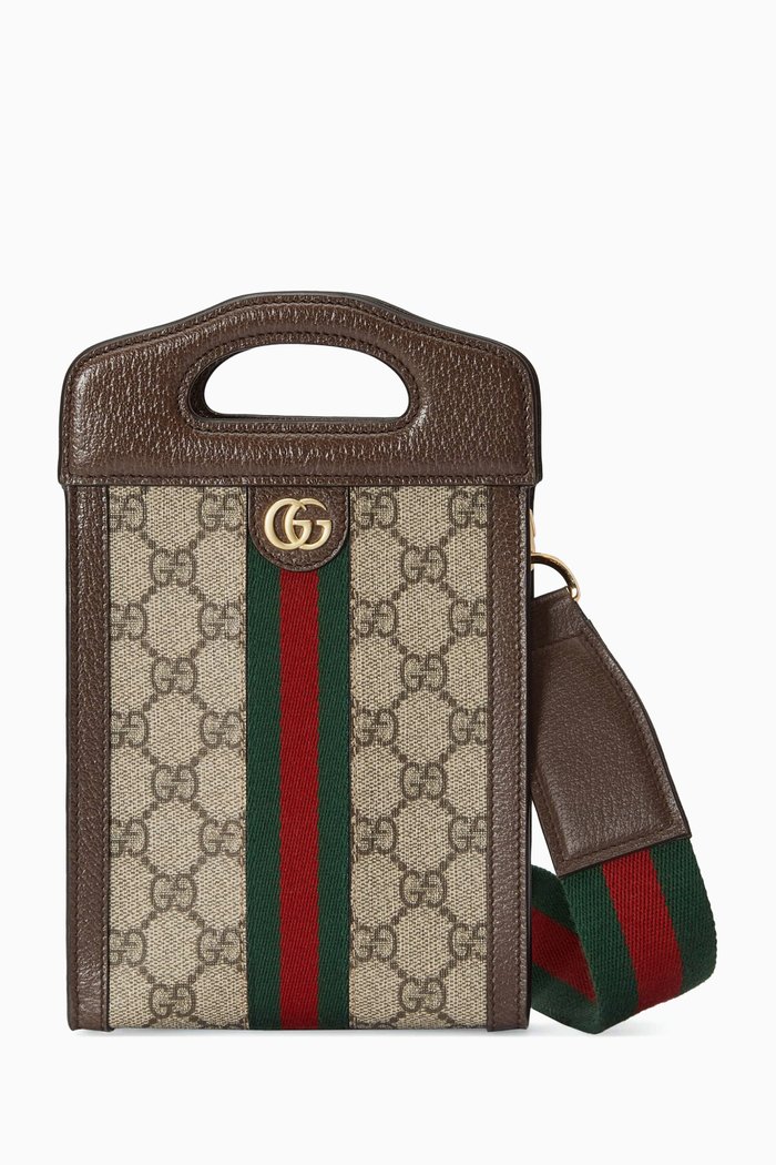 

Ophidia Top Handle Mini Bag in GG Supreme Canvas, Brown
