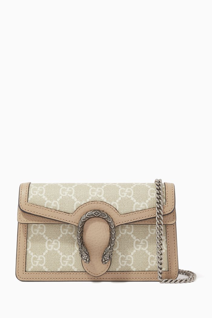

Dionysus Super Mini Chain Wallet Bag in Supreme Canvas & Leather, Neutral