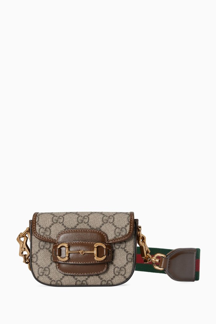

Mini GG Supreme 1955 Horsebit Strap Wallet in Coated-canvas, Brown