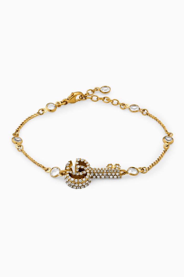 

Double G Crystal Key Bracelet in Brass, Gold