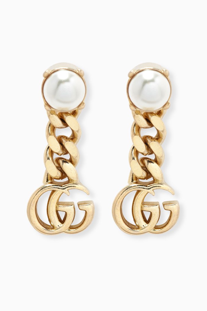 

Double G Earrings with Pearls, Gold