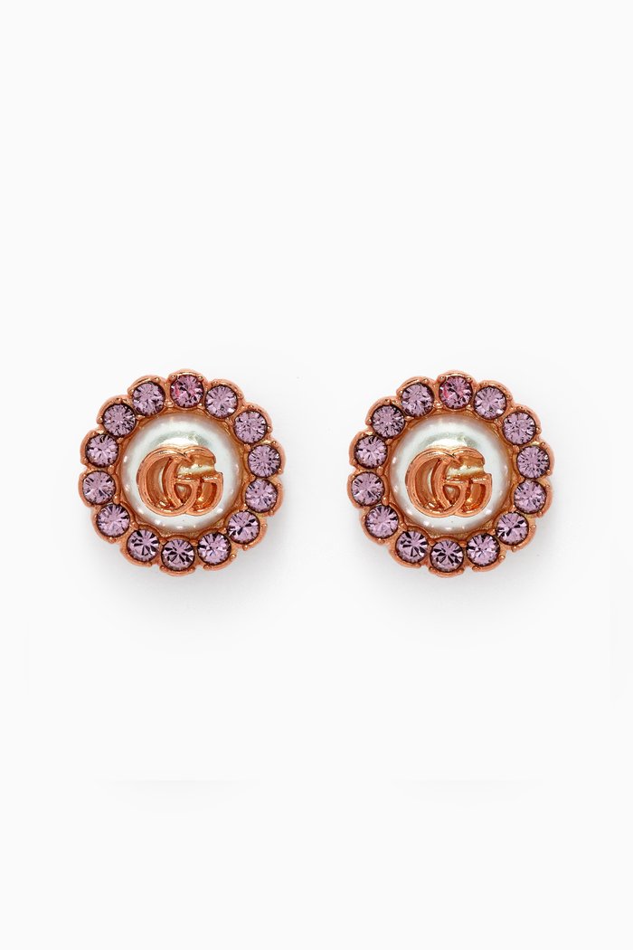 

Double G Flower Stud Earrings in Rose Gold-tone Metal