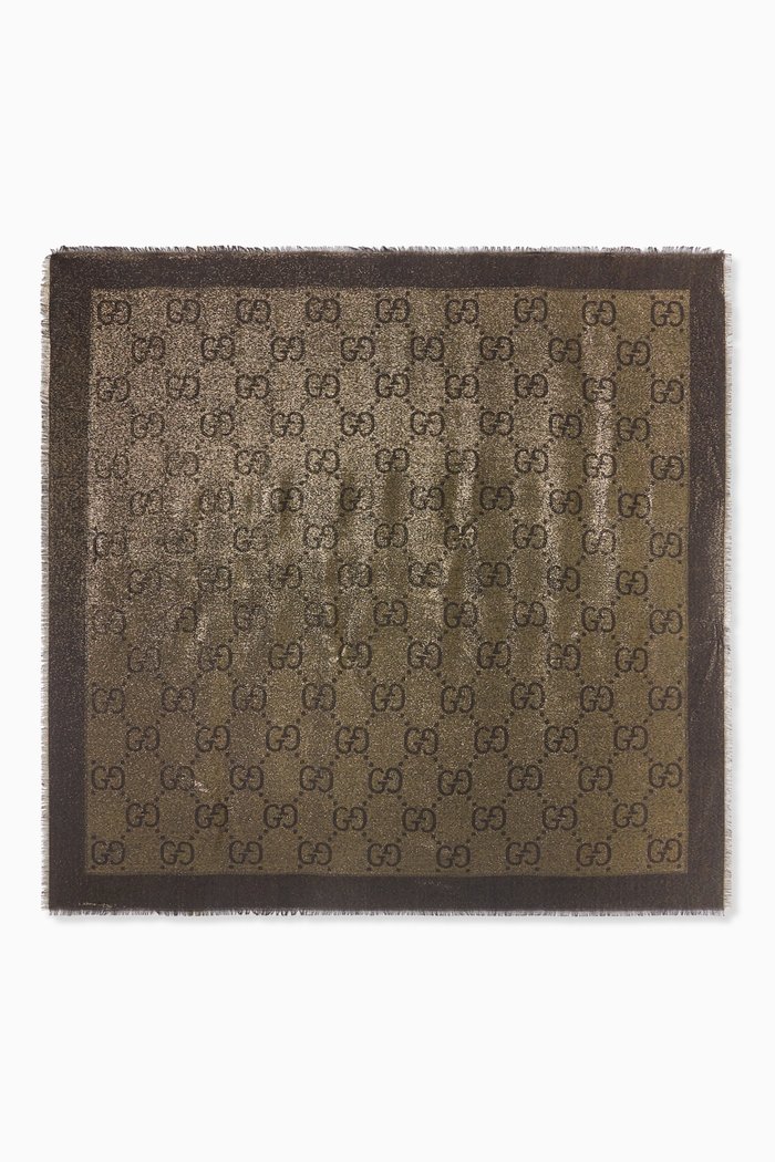 

GG Lamé Jacquard Shawl in Wool-blend, Black