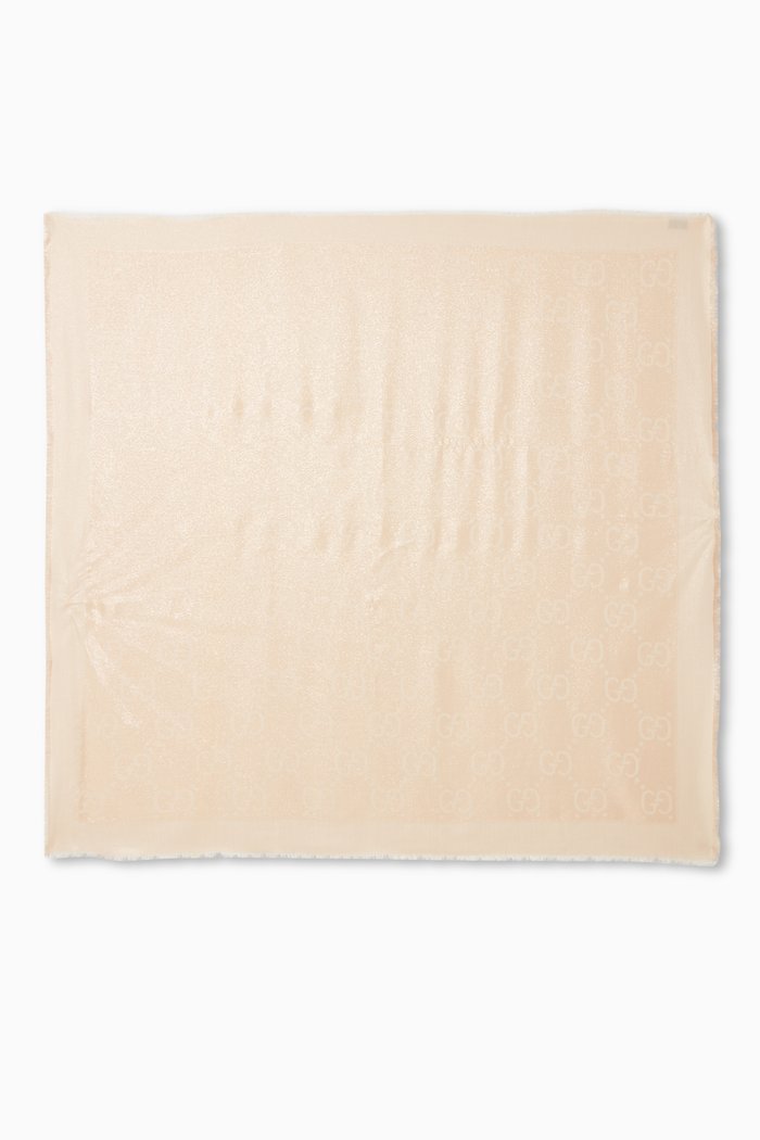 

GG Lamé Jacquard Shawl in Wool-blend, Gold
