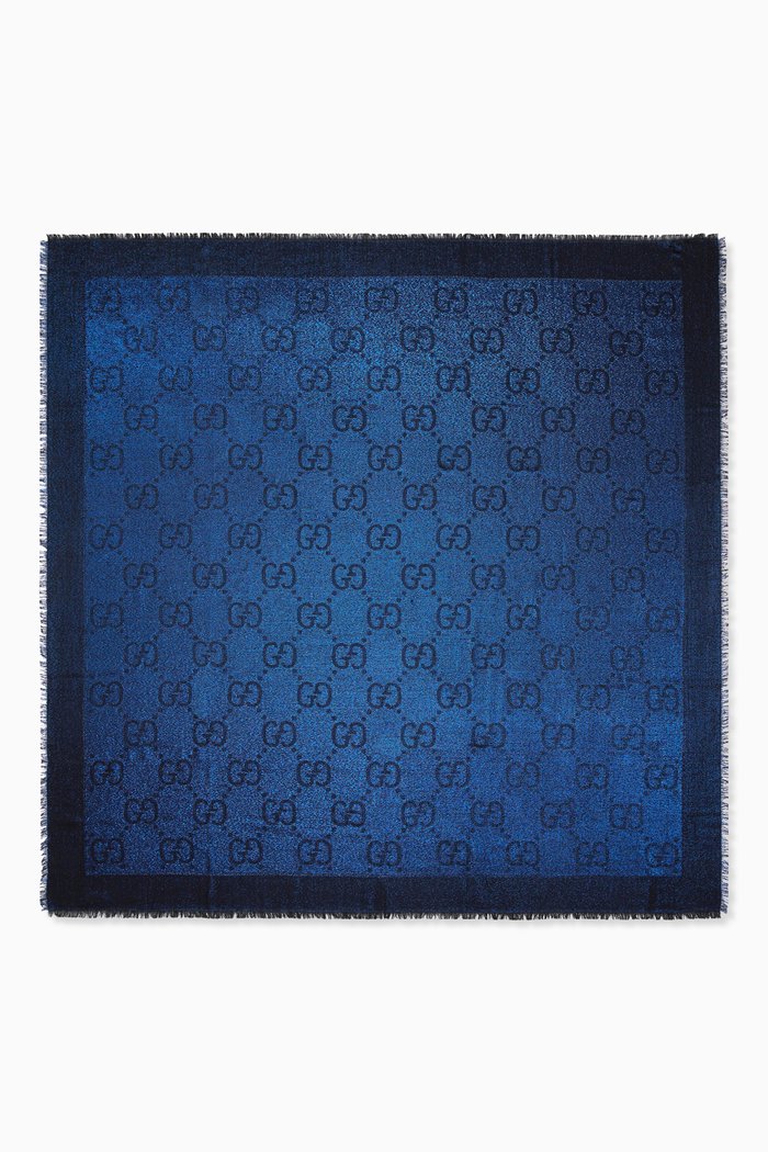 

GG Lamé Jacquard Shawl in Wool-blend, Blue