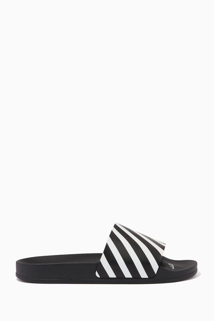 

Diag-stripe Print Slides in Nylon, Black