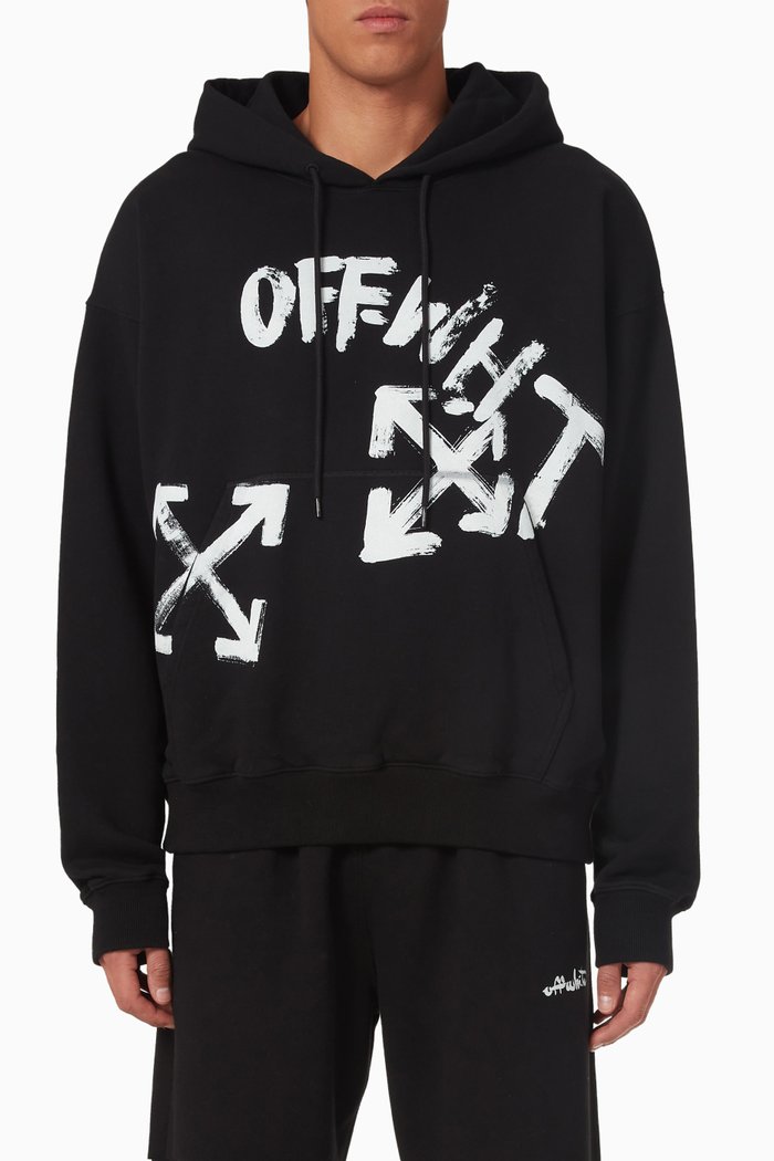 

Arrow-print Hoodie in Cotton, Black