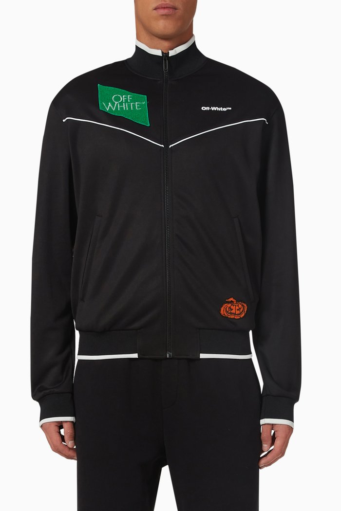 Multi Logo Track Slim-fit Jacket in Technical Fabric, Black