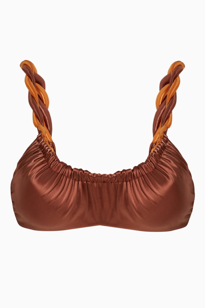 

Rope Reversible Bikini Top in Satin Stretch Nylon, Brown