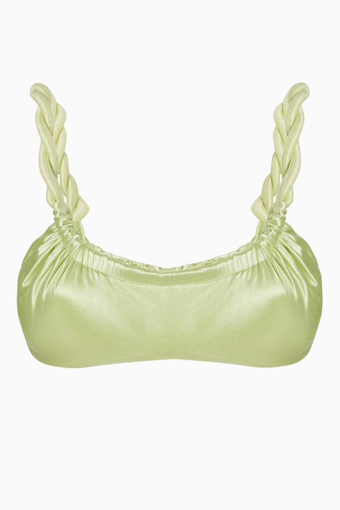 

Rope Reversible Bikini Top in Satin Stretch Nylon, Green