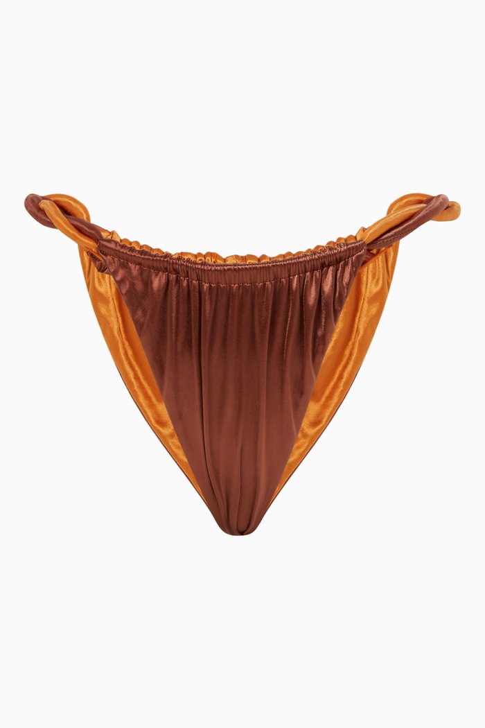 Rope Reversible Bikini Bottoms in Satin Stretch Nylon, Brown