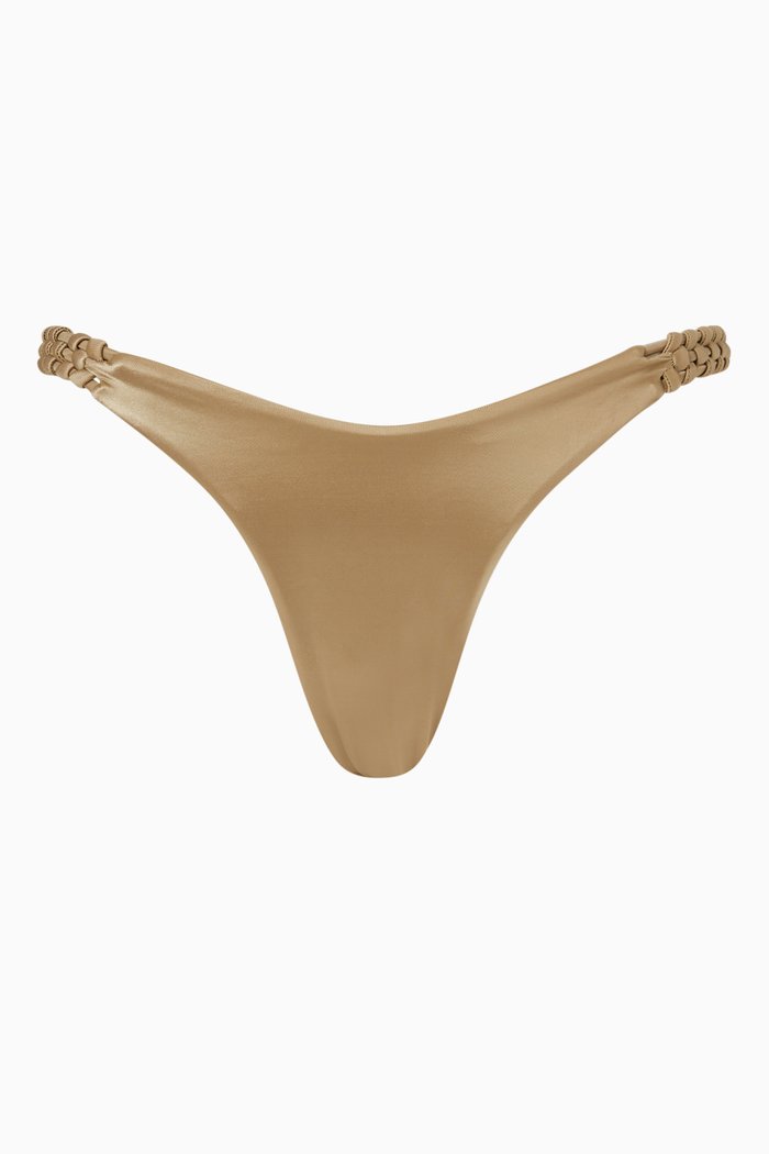 

High Weave Bikini Bottoms in Satin Stretch Nylon, Gold