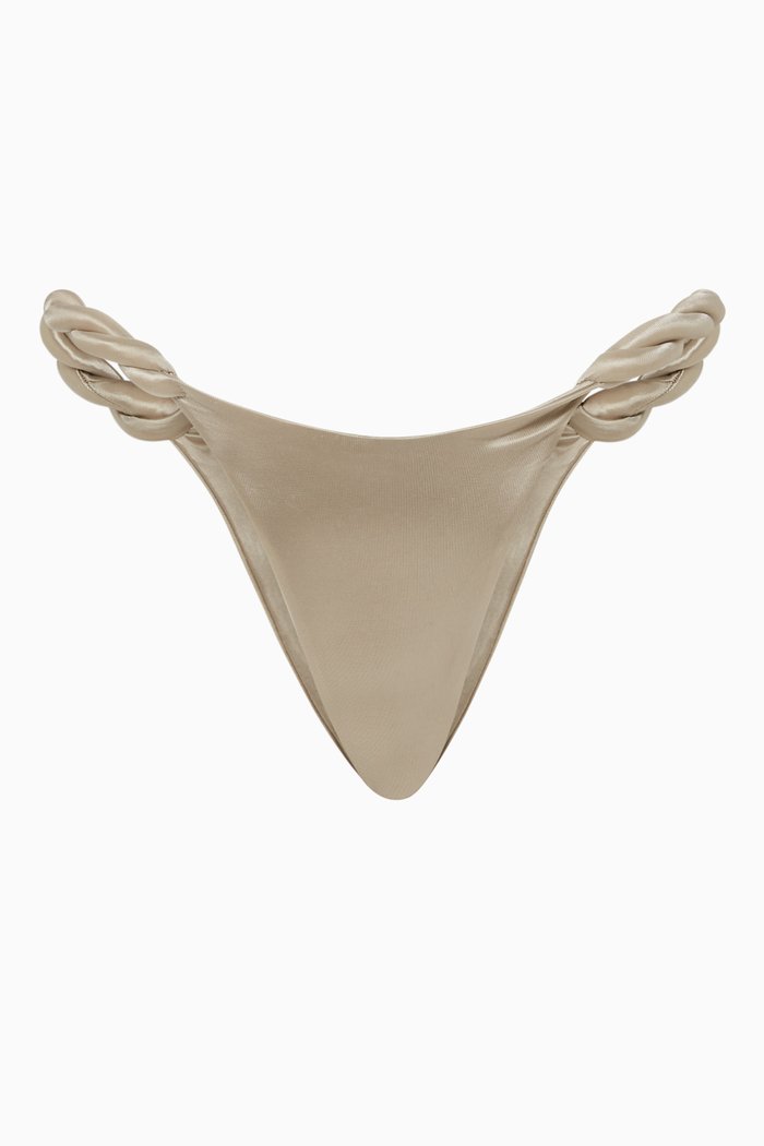 

Chunky Rope Bikini Bottoms in Satin Stretch Nylon, Silver