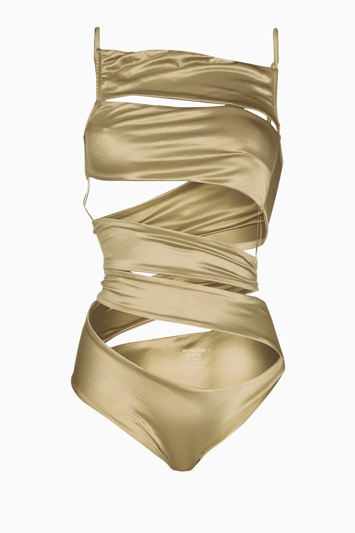 

Appleskin Cut-out Swimsuit in Satin Stretch Nylon, Gold