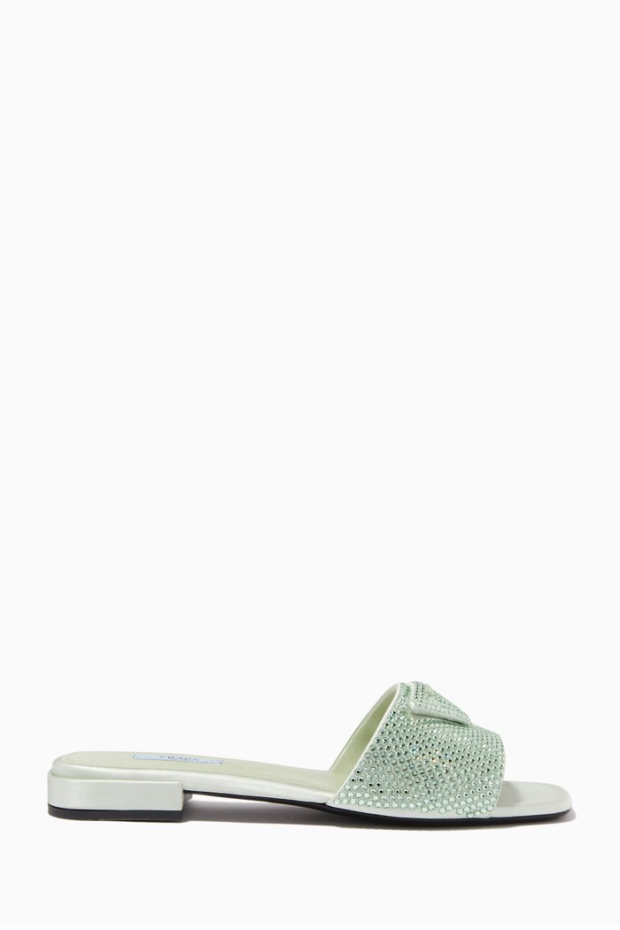 

Crystal Embellished Sandals in Satin, Green
