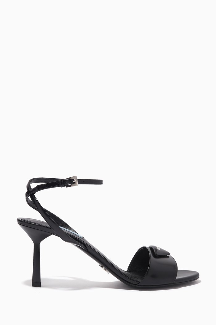 Ankle Strap 75 Sandals in Brushed Leather, Black