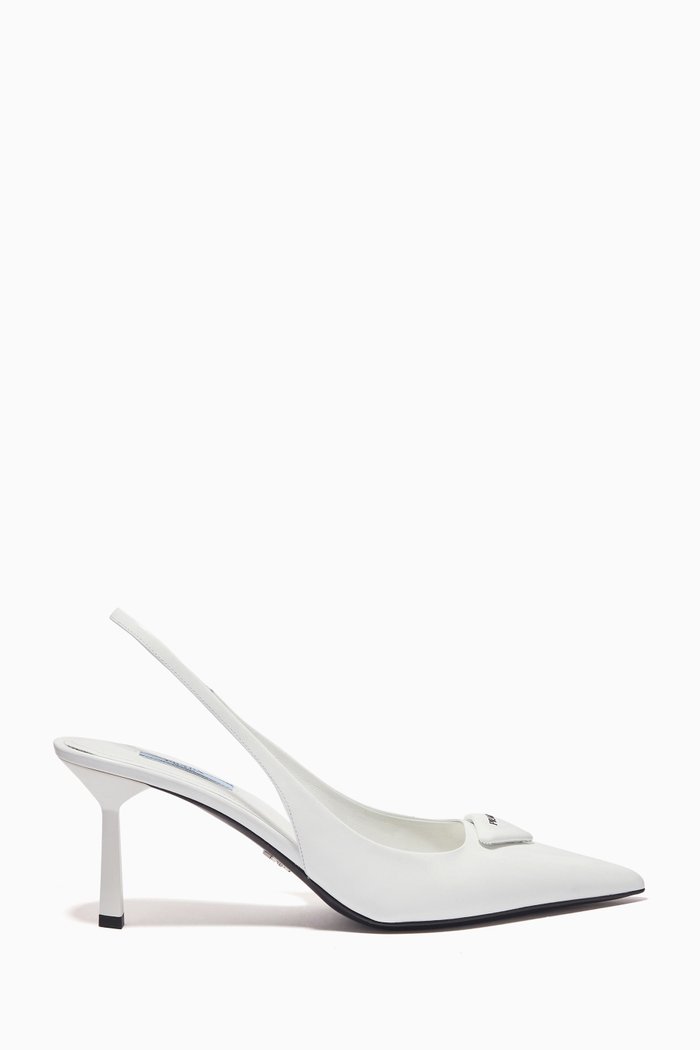 

Triangle Logo Slingback 75 Pumps in Brushed Leather, White