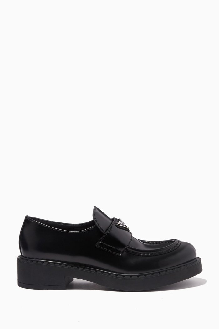

Triangle Logo Loafers in Brushed Leather, Black
