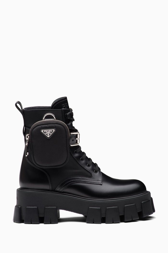 

Monolith Combat Ankle Boots in Rois Leather & Nylon, Black