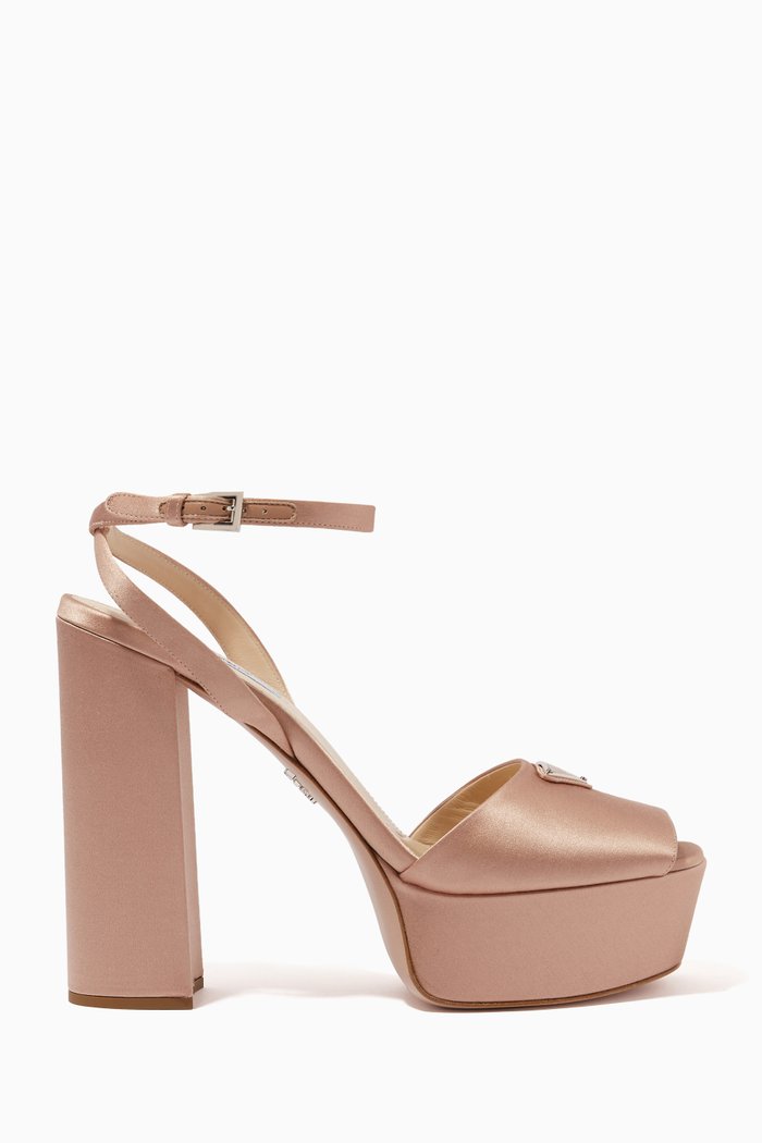 

Plateau Peep-toe Platform Sandals in Satin, Neutral