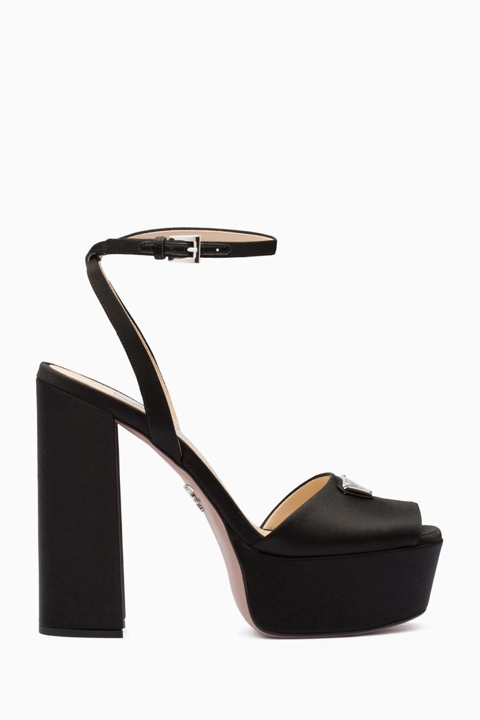 

Plateau Peep-toe Platform Sandals in Satin, Black