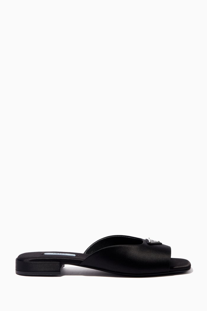 

Ciabatte Square-toe Flat Sandals in Satin, Black