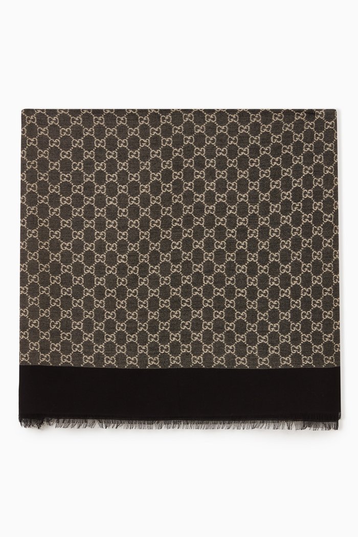 GG Logo Scarf in Cotton Jacquard, Black