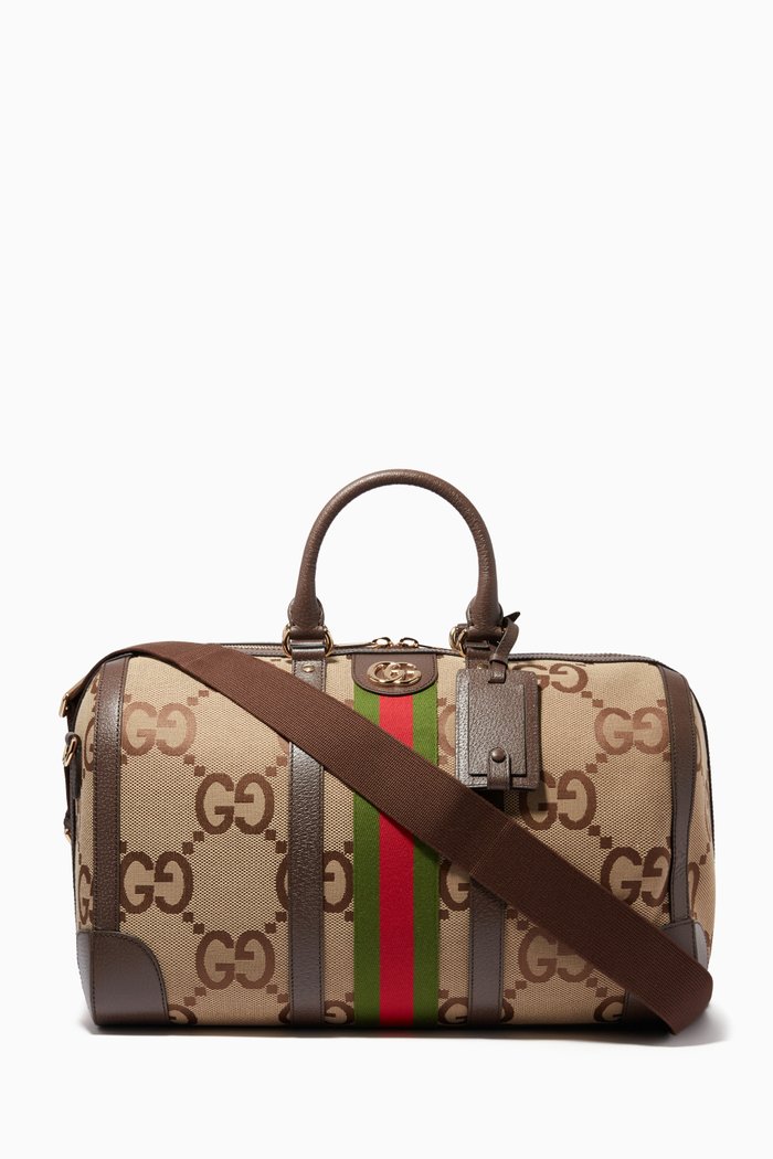 

Jumbo GG Duffle Bag in Logo Canvas, Brown