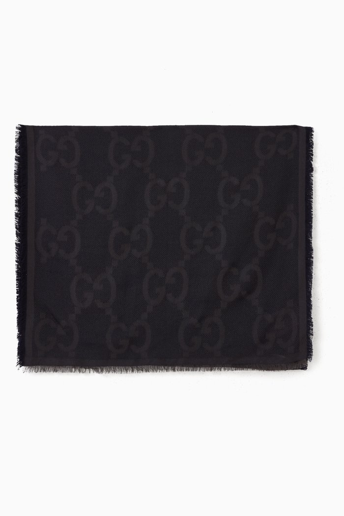 

GG Logo Jacquard Scarf in Wool-silk Blend, Black