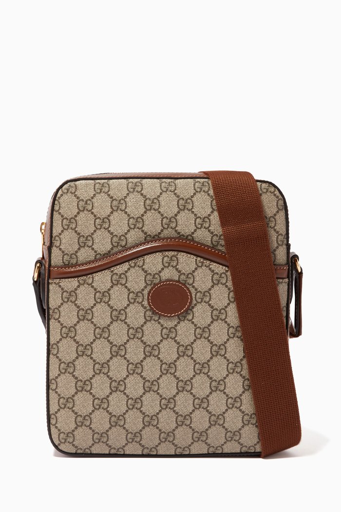 

GG Supreme Messenger Bag in Canvas & Leather, Neutral