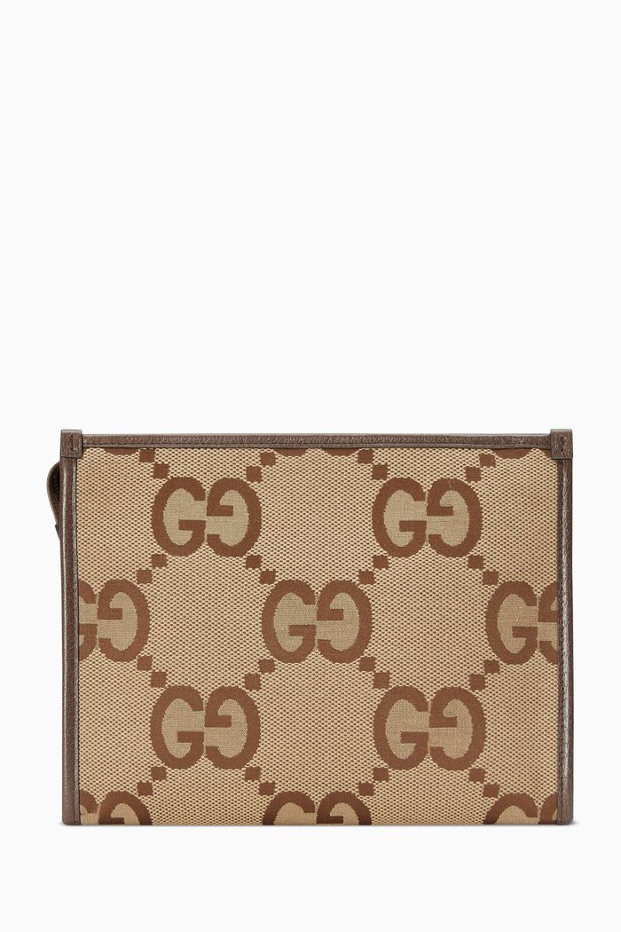 Jumbo GG Pouch in Logo Canvas, Brown