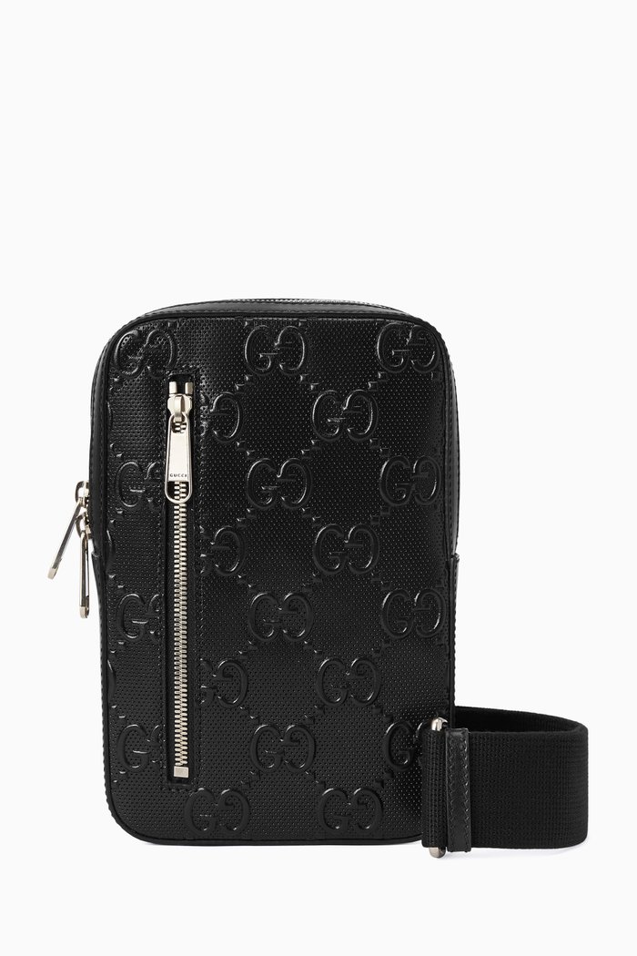 

GG Tennis Sling Bag in Calf Leather, Black