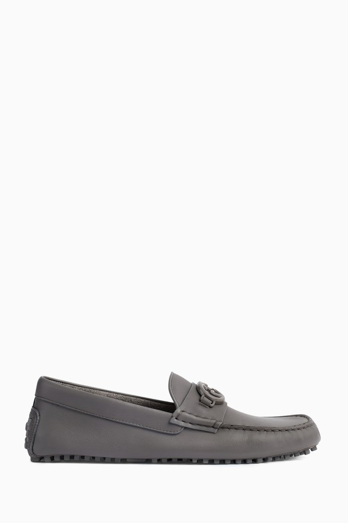 

Driver with Interlocking G in Leather, Grey