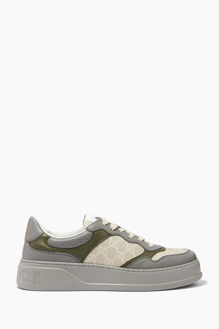 

GG Supreme Chunky Sneakers in Logo Canvas, Grey
